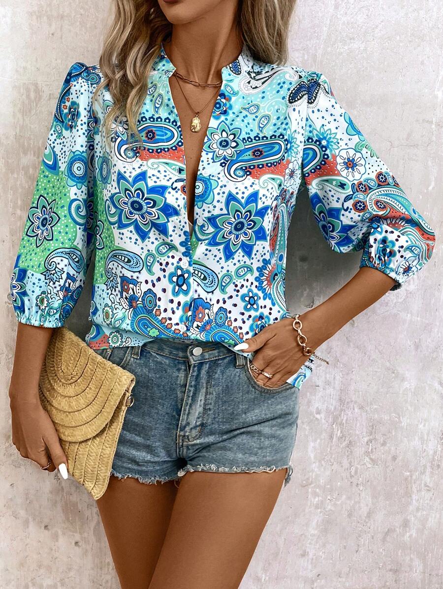 EMERY ROSE Áo Sơ Mi Nữ Tay Ba Phần Tư (Thiết Kế Họa Tiết Hoa Ngẫu Nhiên) - Nhiều màu - Xem 1