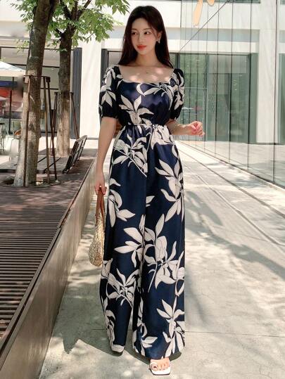 DAZY Women's Floral Print Casual Vacation Jumpsuit With Adjustable Waist Women Jumpsuits Fall/Winter