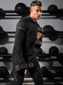 Manfinity Fitness Boyfriend Style Men's Letter Printed Casual Long Sleeve Hooded Sports Sweatshirt Boyfriend Style Men Sweatshirt - Black - View 7