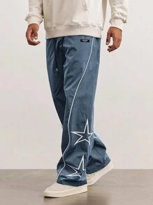 Manfinity Hypemode Loose-Fit Men's Star Printed Pants With Side Stripes - Dusty Blue - View 4