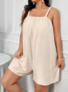 SHEIN Clasi Plus Size Solid Color Back Strap Casual Summer Jumpsuit - Apricot - View 7