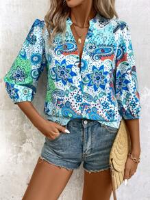 EMERY ROSE Áo Sơ Mi Nữ Tay Ba Phần Tư (Thiết Kế Họa Tiết Hoa Ngẫu Nhiên) - Nhiều màu - Xem 4