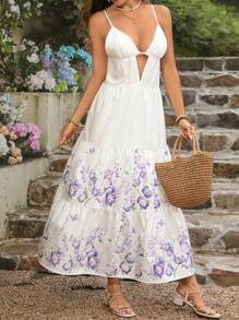 SHEIN VCAY Vestido de mujer con diseño calado y estampado con tirantes