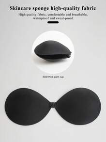 Thin Padded Hand Shaped Push-Up Adhesive Bra For Small Chest Brides, Strapless And Invisible - Black - View 2