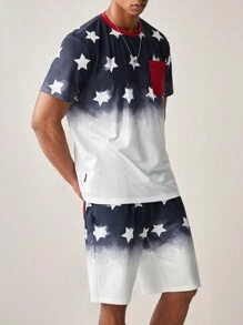 Manfinity VCAY Men's Stylish Daily Young Casual Star Pattern Loose Short Sleeve T-Shirt And Shorts Two-Piece Set - Multicolor - View 4