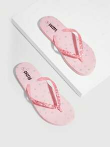 Grefit Star Printed Flat Home & Beach Flip Flops Spring Shoes Spring Break Easter For Casual Beach Style For Christmas Beach Outfit - Baby Pink - View 1