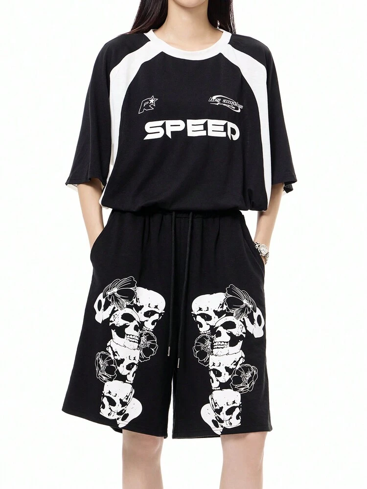 Cool And Edgy Ladies' Skull Printed 5-Pocket Shorts