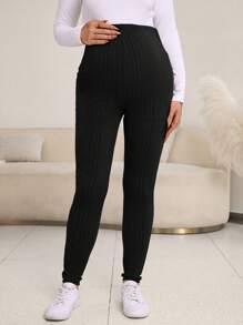 SHEIN Maternity Adjustable Waist Leggings - Black - View 3