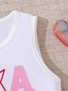 Tween Girls' Casual American Style Round Neck Color Block Tank Top With Contrast Trim, Summer