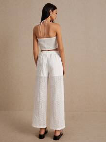 SHEIN Frenchy Embroidered Tube Top And Pants Set, Elastic Back Wrapped Chest, Low Waist Design, Cute Outfit For Casual, Holiday, Music Festivals, And Wedding Season