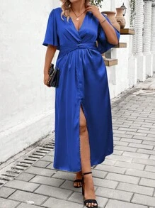 SHEIN Unity 大尺碼女士純色簡約日常裙 - 寶藍色 - 查看 5