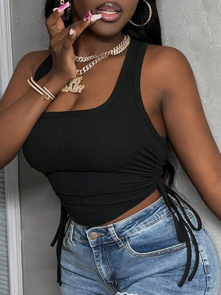 Slaydiva Lễ Hội Âm Nhạc Dự Tiệc Gợi Cảm Đơn Giản Quây Khe Bodycon Mini Dệt Kim Màu Trơn Có Dây Buộc Sau Lưng -Z - màu đen - Xem 4