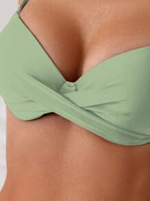 SHEIN Swim 性感女士十字交叉前束實色比基尼套裝，適用於夏日沙灘 - 薄荷綠 - 查看 4