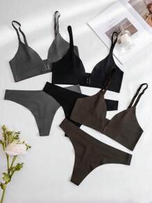 6pcs/Set Leisure Series Seamless Jacquard Bra And Panties Set With Front Closure Sexy Underwear Setlingerie Sets - Multicolor - View 4