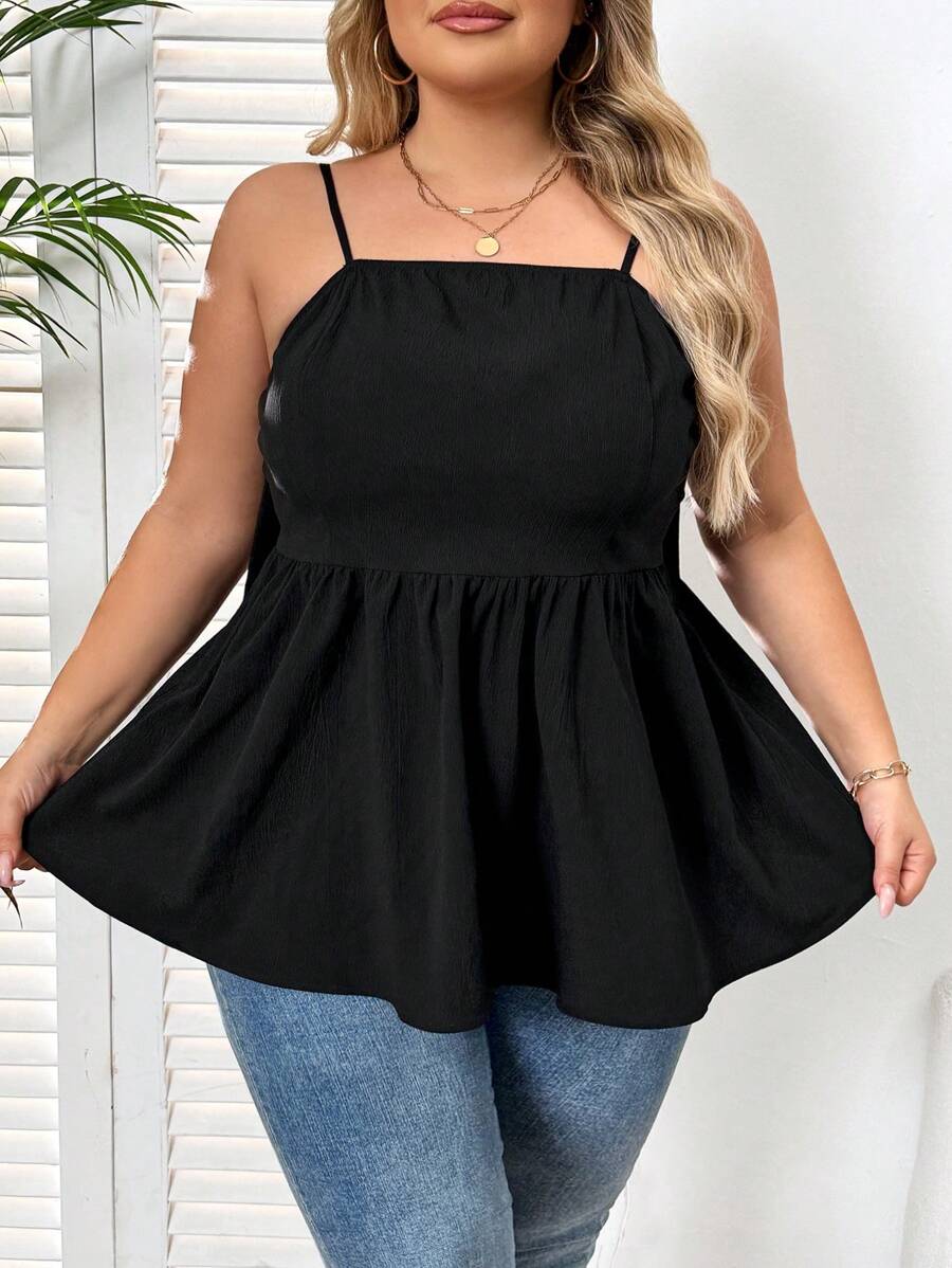 SHEIN CURVE+ 大尺碼女款實色背心上衣，帶蝴蝶結裝飾