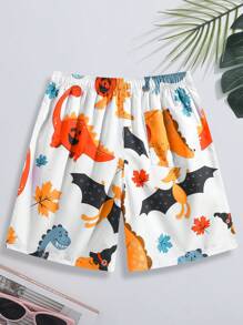 Manfinity KASUA Men's Cartoon Dinosaur Printed Drawstring Wide-Leg Beach Shorts For Vacation - Multicolor - View 2