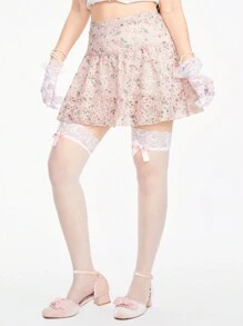 ROMWE Kawaii Minimalistyczna, seksowna stylowa, urocza, różowa, haftowana, żakardowa damska mini spódniczka