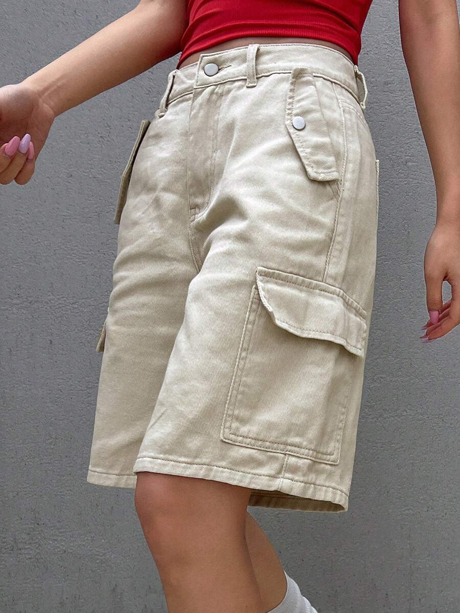 DAZY Women's Summer Casual Solid Color Denim Shorts - Beige - View 1