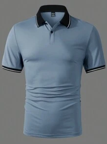 Manfinity Homme Camisa polo casual de rayas de manga corta de verano para hombre para uso diario