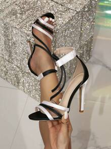 Letnie czarno-białe sandały damskie na cienkim obcasie podwójne paski wygodne haczyki i pętelki okrągłe Toe seksowne designerskie sandały dla kobiet