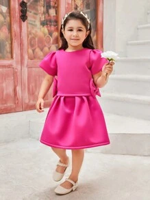 SHEIN Fashionable Girls' Pink Loose-Fitting Skirt 2-Piece Set - Hot Pink - View 4