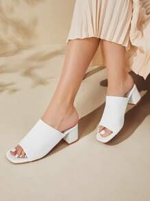Zapatos de mujer minimalistas con punta cuadrada y tacón grueso tipo mula, elegantes sandalias de tacón para el verano blanco para zapatos de vacaciones de primavera y verano en de verano - Blanco - Ver 8