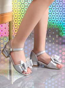 Sandales argentées pour filles à bout ouvert, talons hauts pour l'été, chaussures de princesse pour enfants