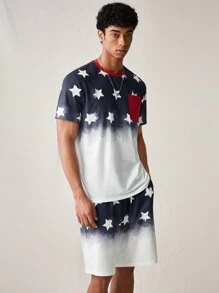 Manfinity VCAY Men's Stylish Daily Young Casual Star Pattern Loose Short Sleeve T-Shirt And Shorts Two-Piece Set - Multicolor - View 3