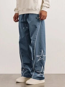 Manfinity Hypemode Loose-Fit Men's Star Printed Pants With Side Stripes - Dusty Blue - View 5