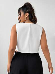 SHEIN EZwear 大码白色简约修身通勤西装背心，适合秋冬毕业、返校、教师服装的女士 - 白色 - 查看 2
