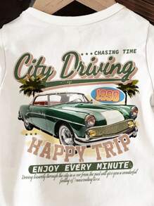 SHEIN Baby Jungen Cartoon bedrucktes Kurzarm Rundhals Lässig Top, Sommer, beinhaltet Baumwolle