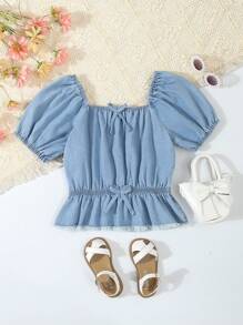 Teen Girl's Casual Comfortable Simple Denim Jacket - Light Wash - View 1