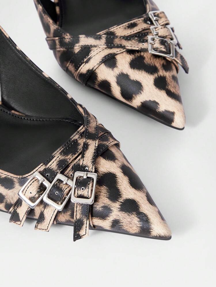CUCCOO SZL Pointed Toe Stiletto Strappy Leopard Print Open Back High Heeled Shoes For WomenSexy Party Baddie Chic Gorgeous Style Halloween