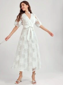Enchnt Women's Printed Simple Daily Short Sleeve Dress - White - View 6