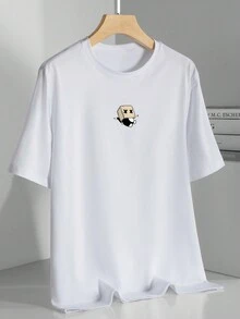 Manfinity Hypemode Áo thun nam tay ngắn cổ tròn tối giản in họa tiết, trang phục hàng ngày - trắng - Xem 4