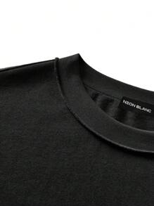 Manfinity VCAY 男士黑色針織抽象印花超大號圓領短袖T卹，領口解構設計，純棉製品，適合春夏街頭時尚 - 黑色 - 查看 12