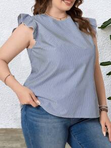 SHEIN LUNE Plus Size Summer Casual Striped Cap Sleeve Blouse