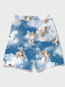 ROMWE MEN Men's Simple Drawstring Printed Shorts - Multicolor - View 2