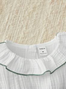 SHEIN Macacão De Corpo Inteiro Para Bebê Menina Com Cabeço, Detalhe De Babados Na Frente Com Faixa De Laço Em Cores Variadas - Multicolorido - Visão 7