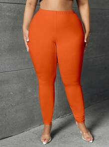 SHEIN SXY Plus Size Women's Plain Basic Daily Leggings