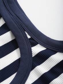 DAZY 女性夏季休閒條紋圓領無袖背心 - 藏蓝色 - 查看 8