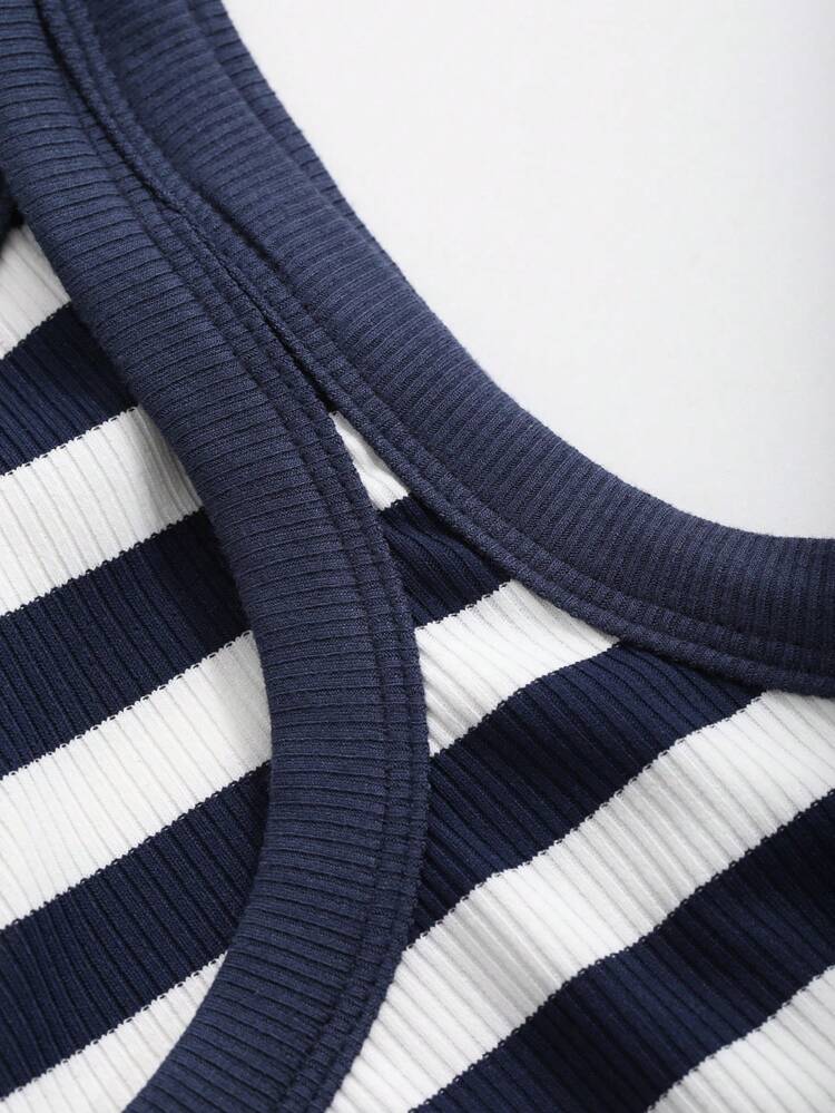 Women's Casual Striped Round Neck Sleeveless Tank Top For Summer