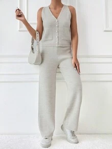 EURMUSE Vest, Pants And Sweater Set - Apricot - View 4