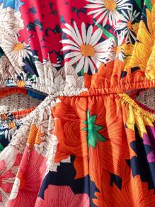 青少女花卉印花肩帶連身裙，適合度假和休閒