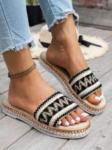 Pantofi negri de vară, sandale cu vârf deschis, broderii colorate, cu tălpi și nituri de frânghie, papuci cu vârf rotund, pantofi de vacanță în stil boem - Multicolor - Vizualizare 5