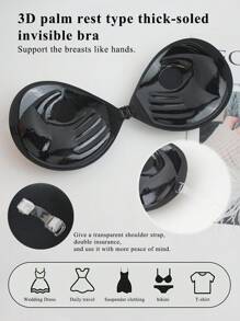 Thin Padded Hand Shaped Push-Up Adhesive Bra For Small Chest Brides, Strapless And Invisible - Black - View 1