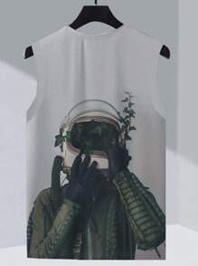 Men's Summer Casual Tank Top With Slogan And Plant Print