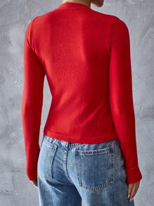 SHEIN Essnce Jersey rojo para mujeres versátil, sexy para la primavera/otoño, perfecto para usar en capas - Rojo - Ver 2