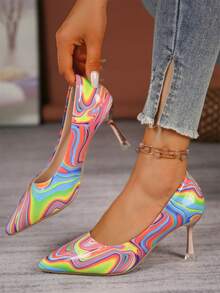 新款時尚彩虹油畫高跟鞋女鞋 - 彩色 - 查看 1