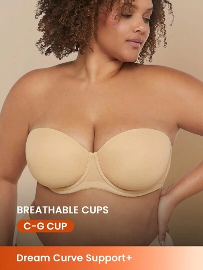 LUVLETTE Plus Dream Curve Support + Strapless Push-Up Bra T-Shirt Lingerie As Outerwear Basic Half Bra